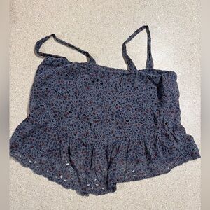 Women’s Blue Floral Eyelet Ruffle Cami Top by American Eagle